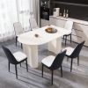 63 "medieval modern cream style MDF dining table and PU dining chair set 4. Assemble Desktop and black metal leg dining chair set
