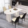 63 "medieval modern cream style MDF dining table and PU dining chair set 4. Assemble Desktop and black metal leg dining chair set