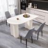 63 "medieval modern cream style MDF dining table and PU dining chair set 4. Assemble Desktop and black metal leg dining chair set