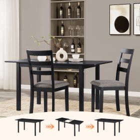 59'' Extendable Dining Table, Modern House Dining Room Table for 4-8, Wooden Kitchen Table , Dining Room, Working Office (Main Material: Wood+Bone, Main Color: Black)