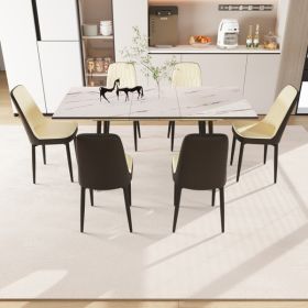 47"-63" expandable dining table set for 2-6 people, equipped with PU fabric thick cushioned dining chair and an elegant and spacious dining table (Color: as picture)
