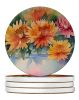 Chrysanthemums in Watercolor Large Sandstone Coasters Pack of 4 Absorbent Round Coasters Decor Gifts for Men or Women, 4 in, Multicolor