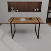 59 " dining table modern industrial rectangular MDF light wood , 4-6 people, 1.5" thick engineering wood tabletop and black rectangular metal legs