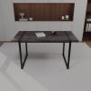 59 " dining table modern industrial rectangular MDF light wood , 4-6 people, 1.5" thick engineering wood tabletop and black rectangular metal legs
