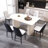 63 "medieval modern cream style MDF dining table and PU dining chair set 4. Assemble Desktop and black metal leg dining chair set