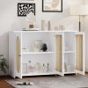 Retro 3-Door Sideboard with Large Storage Space Artificial Rattan Doors and Metal Handles,Accent Cabinet for Living Room and Hallway