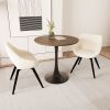 31.5 " walnut color MDF round dining table, tulip dining table, and 2 artificial leather decorative chairs with black metal legs