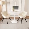 31.5 " walnut color MDF round dining table, tulip dining table, and 2 artificial leather decorative chairs with black metal legs