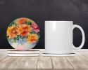 Chrysanthemums in Watercolor Large Sandstone Coasters Pack of 4 Absorbent Round Coasters Decor Gifts for Men or Women, 4 in, Multicolor