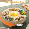 2Pcs Size Options Divided Serving Tray with Lid and Handle 360Â° Rotatable Snack Box Container with 6 Dividers Clear Portable Snack Platters for Fruit