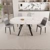 47-63" expandable circular dining tables , equipped with 4 PU fabric thick cushioned dining chairs and an elegant and spacious dining table