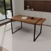 59 " dining table modern industrial rectangular MDF light wood , 4-6 people, 1.5" thick engineering wood tabletop and black rectangular metal legs