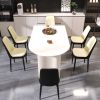 63 "medieval modern cream style MDF dining table and PU dining chair set 4. Assemble Desktop and black metal leg dining chair set