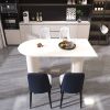 63 "medieval modern cream style MDF dining table and PU dining chair set 4. Assemble Desktop and black metal leg dining chair set