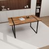 59 " dining table modern industrial rectangular MDF light wood , 4-6 people, 1.5" thick engineering wood tabletop and black rectangular metal legs