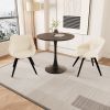 31.5 " walnut color MDF round dining table, tulip dining table, and 2 artificial leather decorative chairs with black metal legs