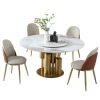 Modern Marble Dining Table with Removable Turntable, 59" Round Sintered Stone Table with Stainless Steel Base