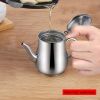 1pc Mini Stainless Steel Oil Pot With Strainer; Condiment Pot; 13oz; Small Stainless Steel Oil Pot