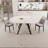 47-63" expandable circular dining tables , equipped with 4 PU fabric thick cushioned dining chairs and an elegant and spacious dining table