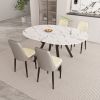 47-63" expandable circular dining tables , equipped with 4 PU fabric thick cushioned dining chairs and an elegant and spacious dining table